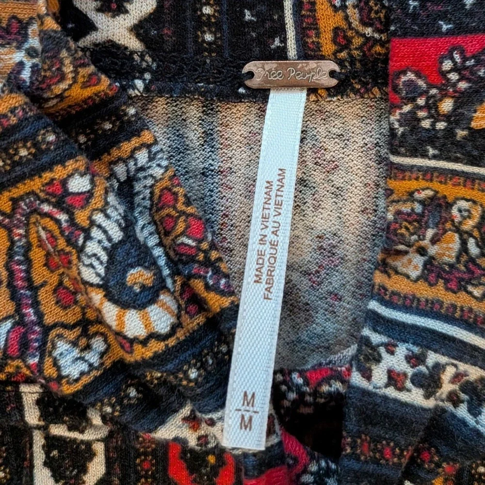 Free People Boho Paisley High Mock Neck Long Sleeve Top Medium